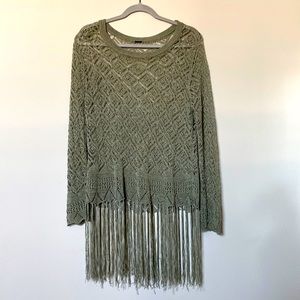 Army green fringe shirt / tunic. One size.